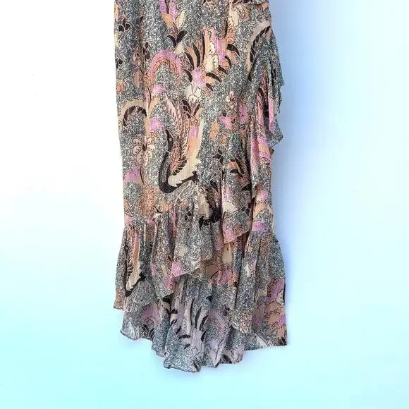 Ulla Johnson Uma Midi Dress Ivory Birds Of Paradise Ruffle Asymmetrical 0 2 Silk